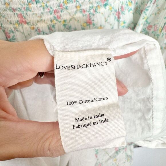 LoveShackFancy Rigby “The Prairie” Midi Dress Green Leaf Floral Women’s Size S - Picture 9 of 13